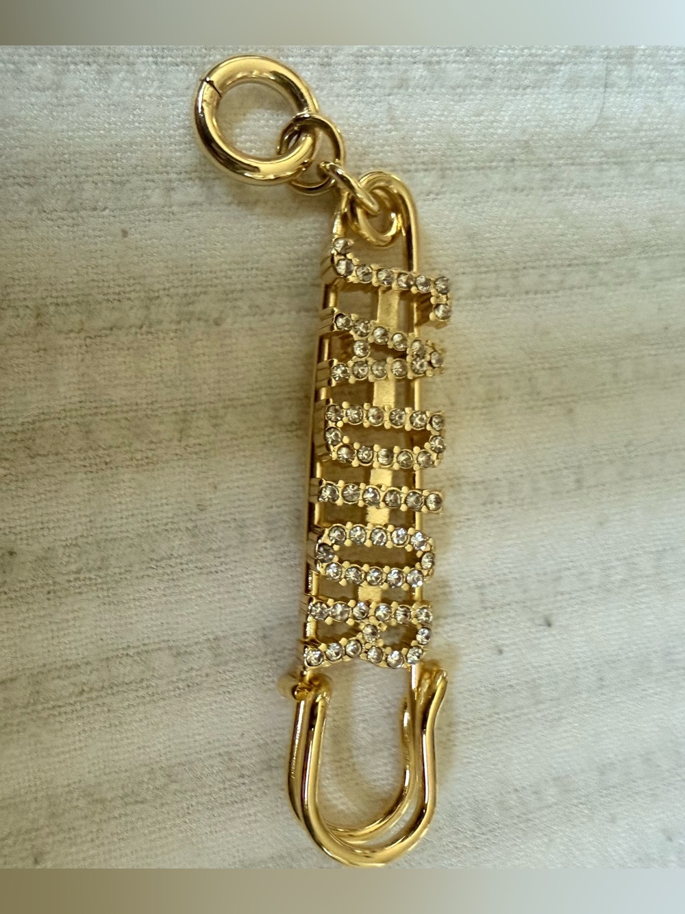 Gold Tone Crystal Safety Pin Charm